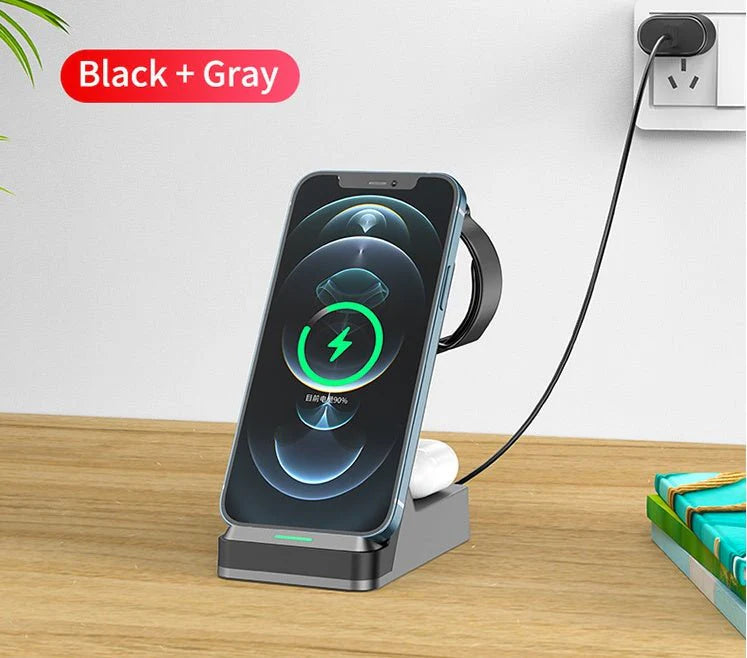 H15 Three-in-One Wireless Charging Stand – Compact, Powerful, Convenient