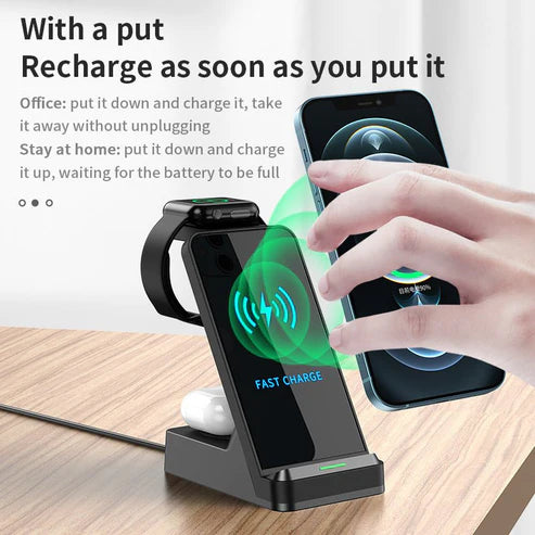 H15 Three-in-One Wireless Charging Stand – Compact, Powerful, Convenient
