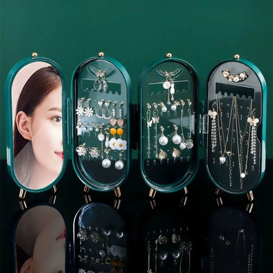 Portable Folding Jewelry Box with Mirror – Stylish Organizer for Women